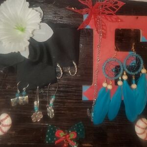 Boho Dreamcatcher Earrings with Blue Feathers